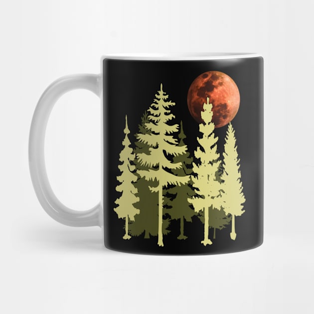 Vintage Conifers Landscape and Red Full Moon by PallKris